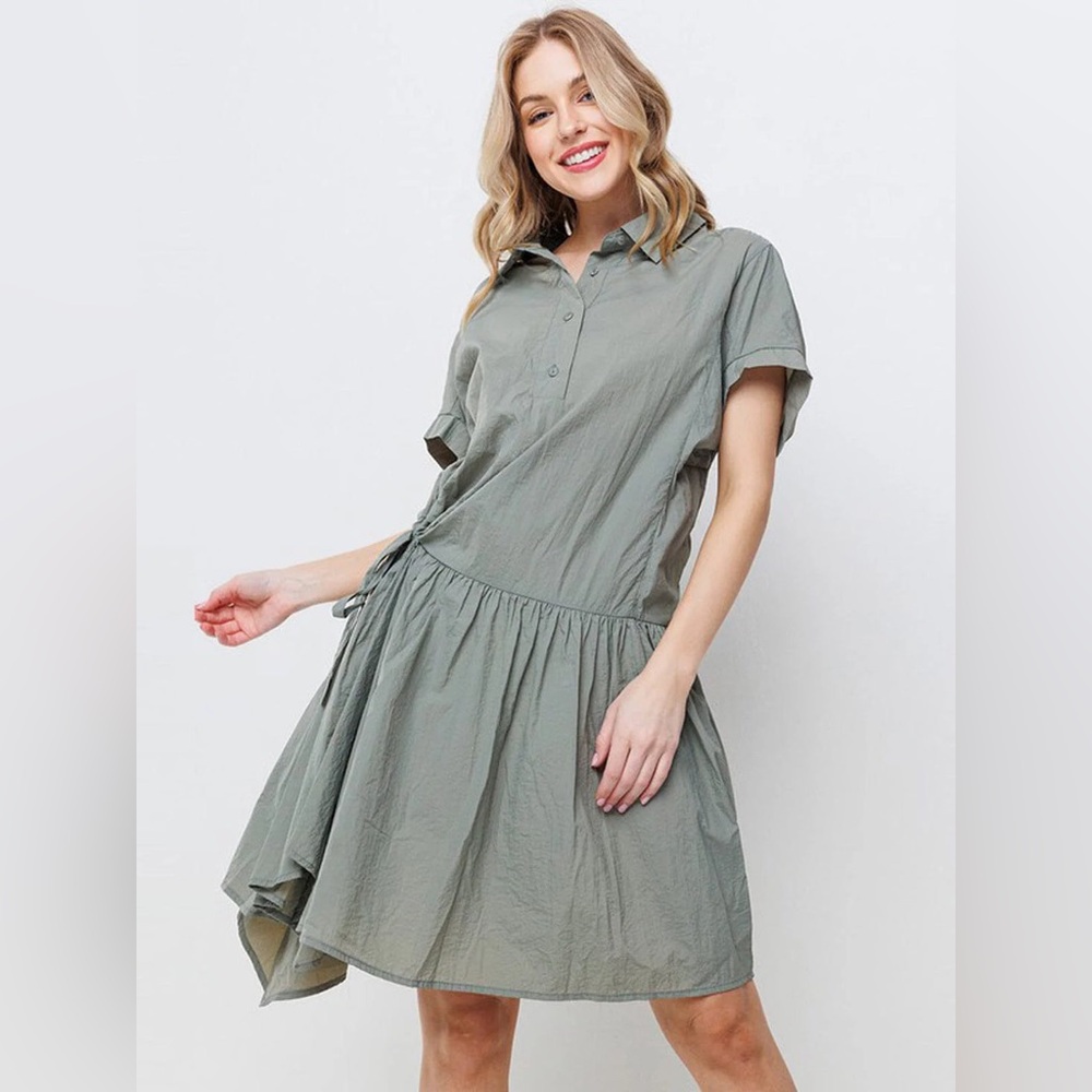 Sage Green Short Sleeve Fit & Flare Shirt Dress